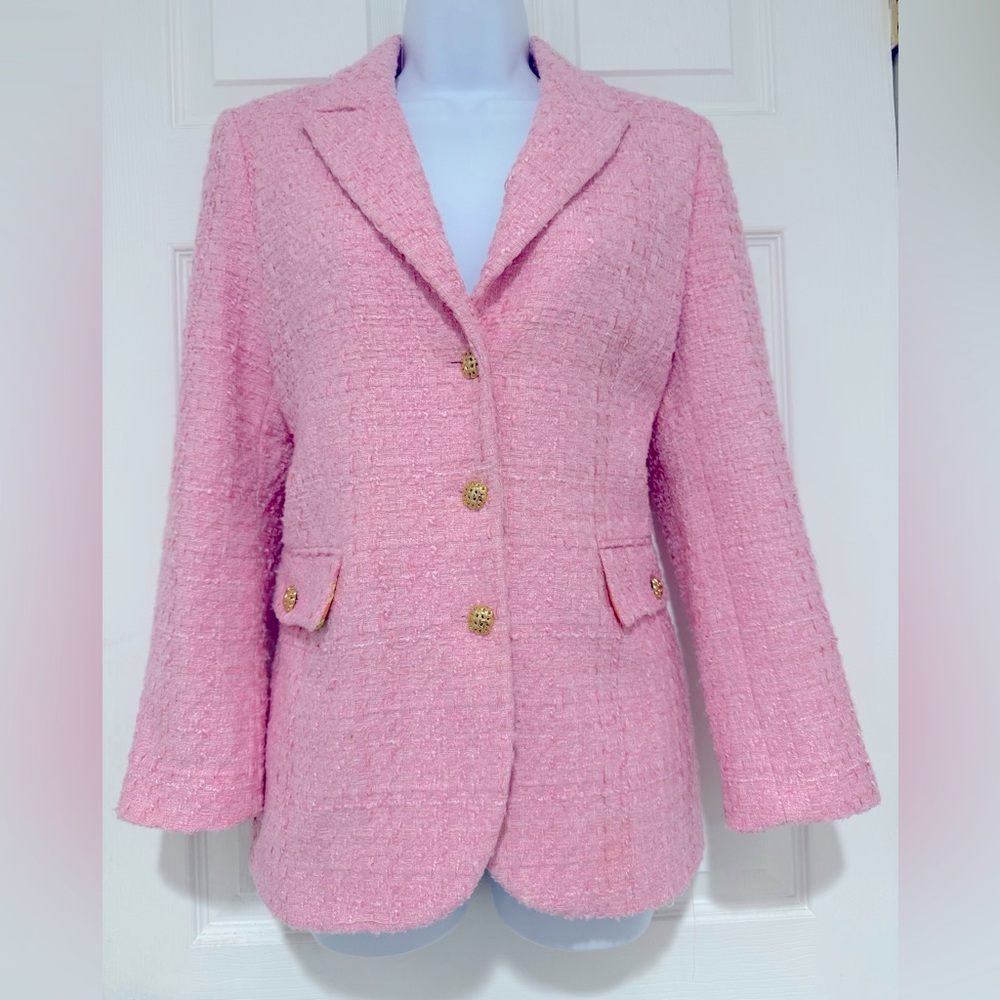RARE NEW ZARA GENUINE PINK TEXTURED GOLD BUTTONS JACKET BLAZER SIZE SMALL